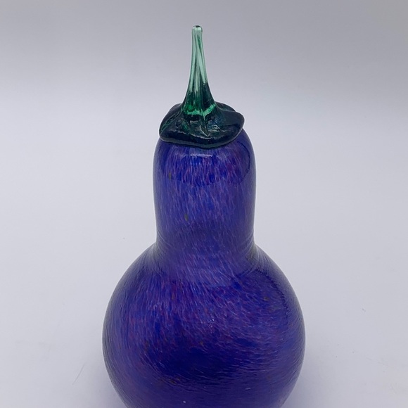 (SIGNED) Hand Blown Vegetable Eggplant Art Glass Sculpture Multi Color Swirl 8” - Picture 7 of 13